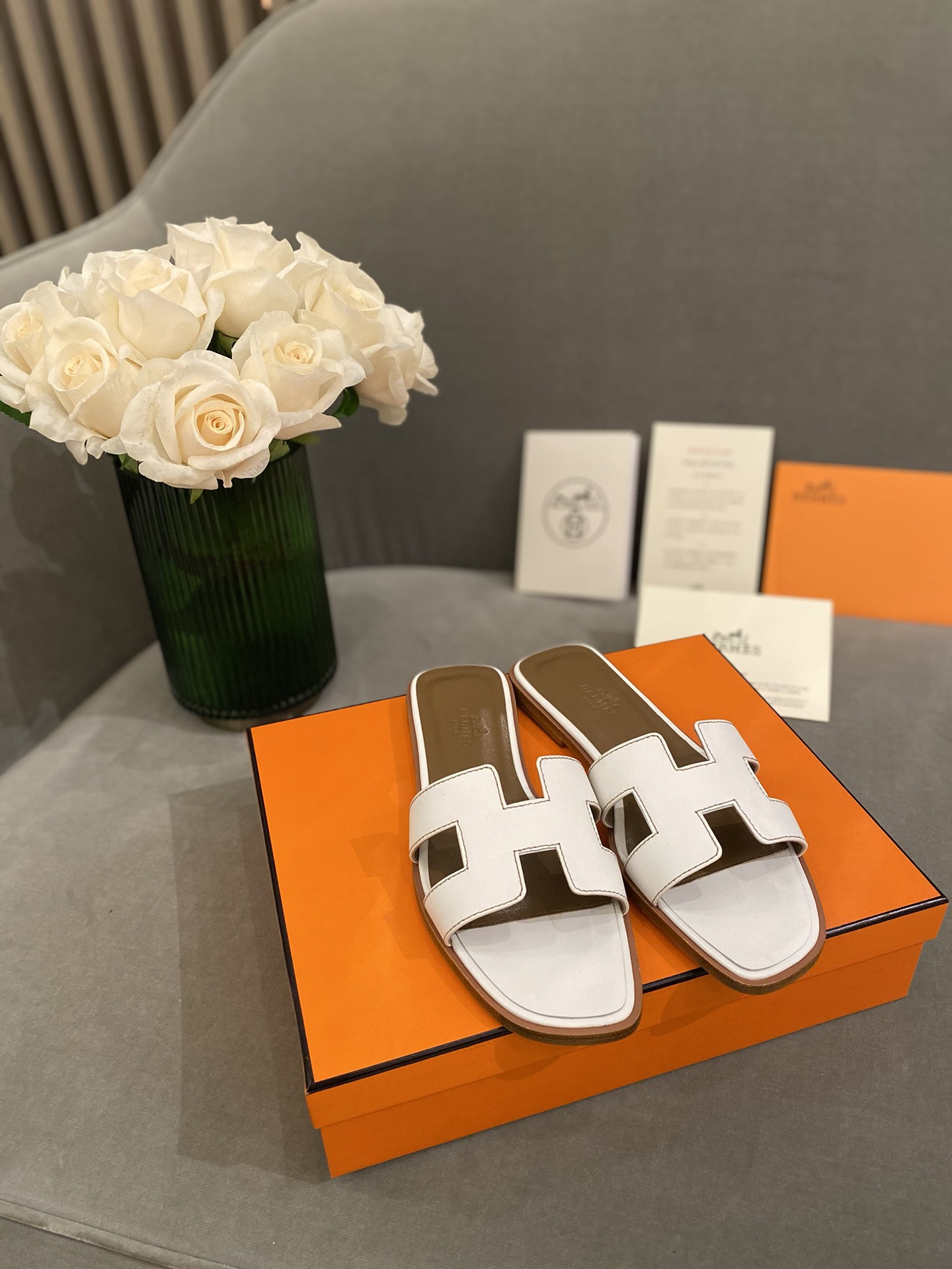 H**mes slippers in smooth leather