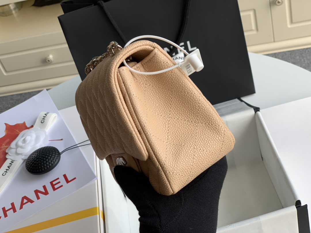 Ch@nel Flap Bag-Caviar-Silver Hardware-17CM