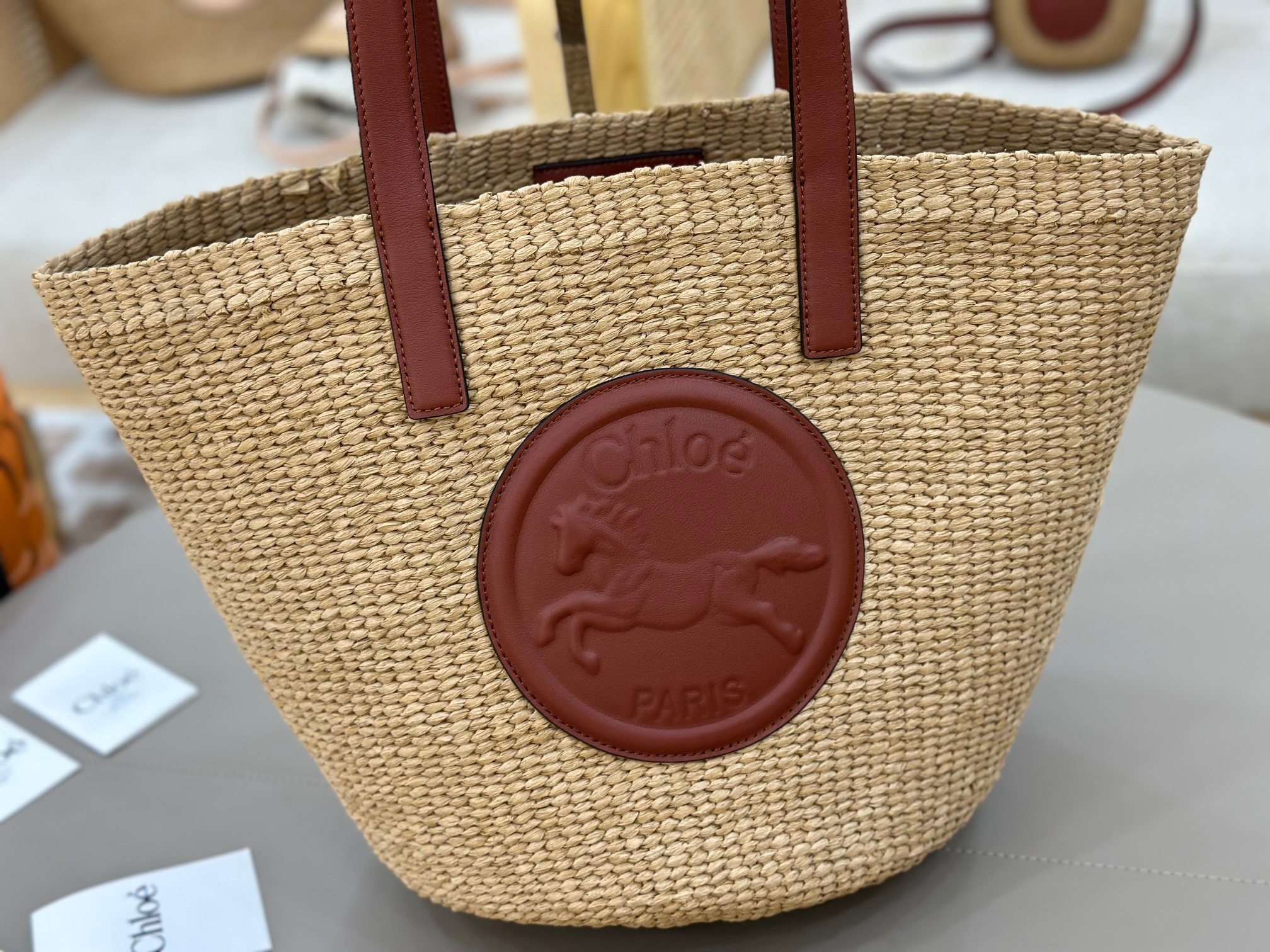 Chloé Horse Medal Basket In Natural Fibers-46*27*30CM
