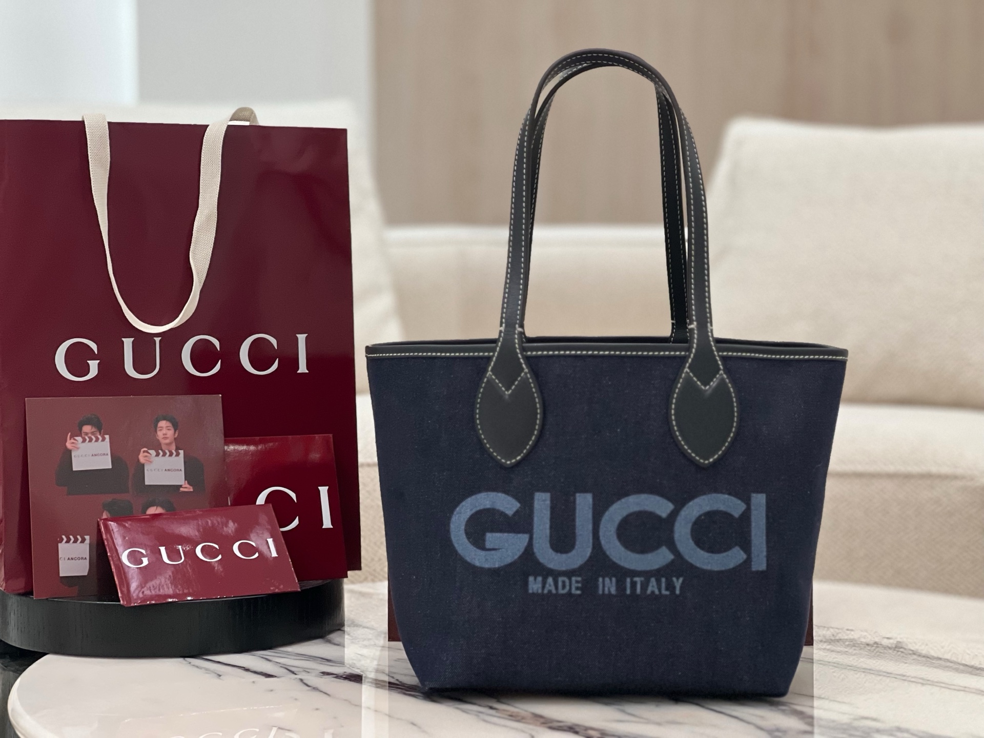 Gv*c* totissima small reversible tote in dark blue denim -22*19*18cm