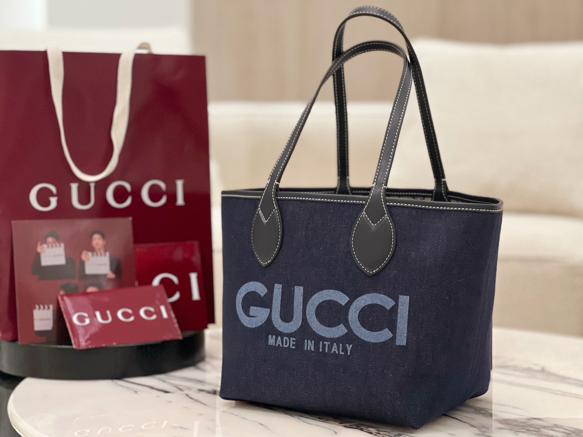 Gv*c* totissima small reversible tote in dark blue denim -22*19*18cm