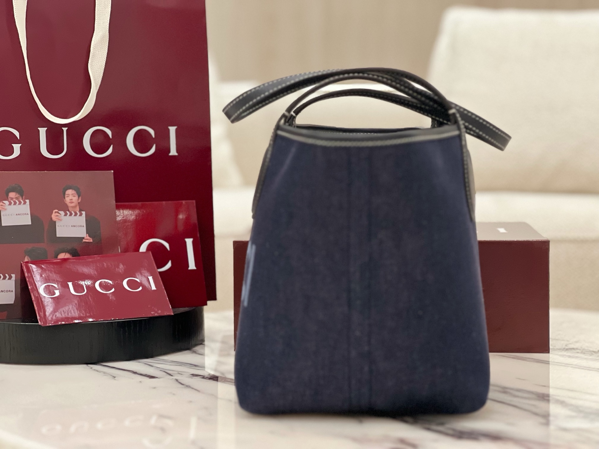 Gv*c* totissima small reversible tote in dark blue denim -22*19*18cm