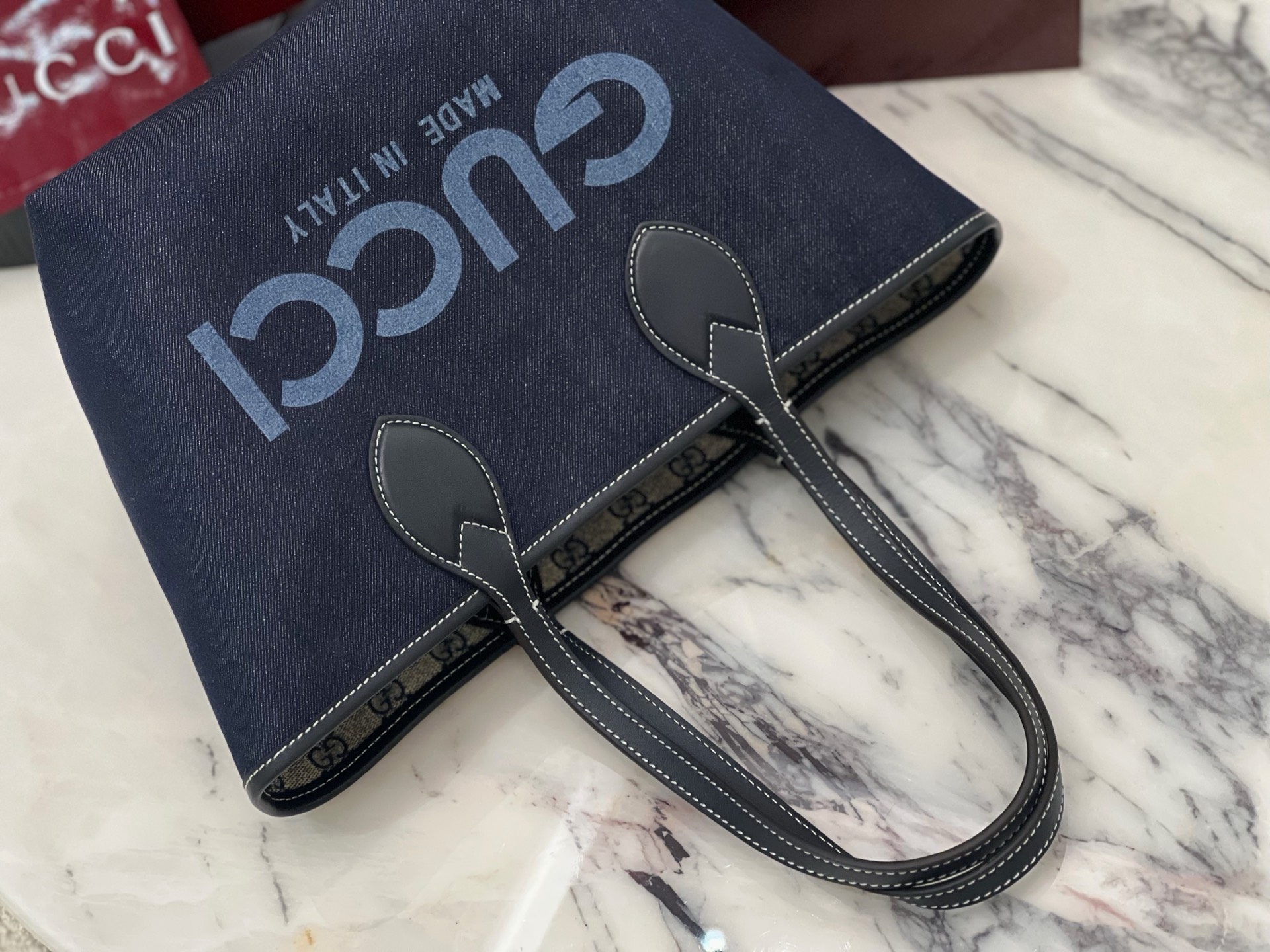 Gv*c* totissima small reversible tote in dark blue denim -22*19*18cm