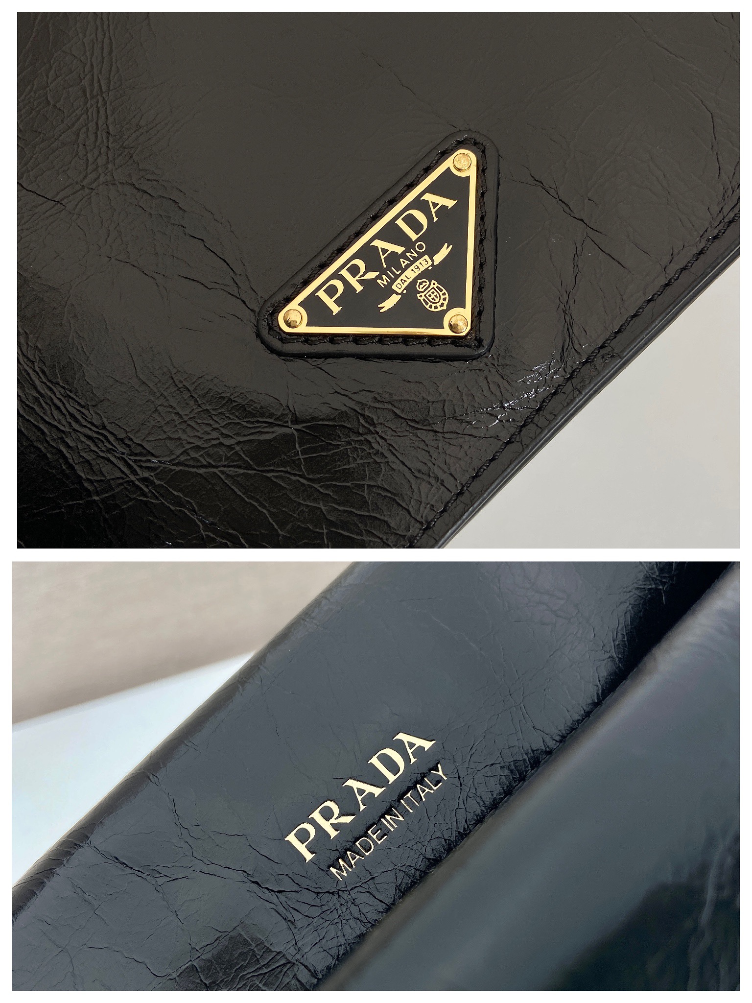 Pra*a black demi-lune large leather shoulder bag-1bd385-30*18.5*9cm