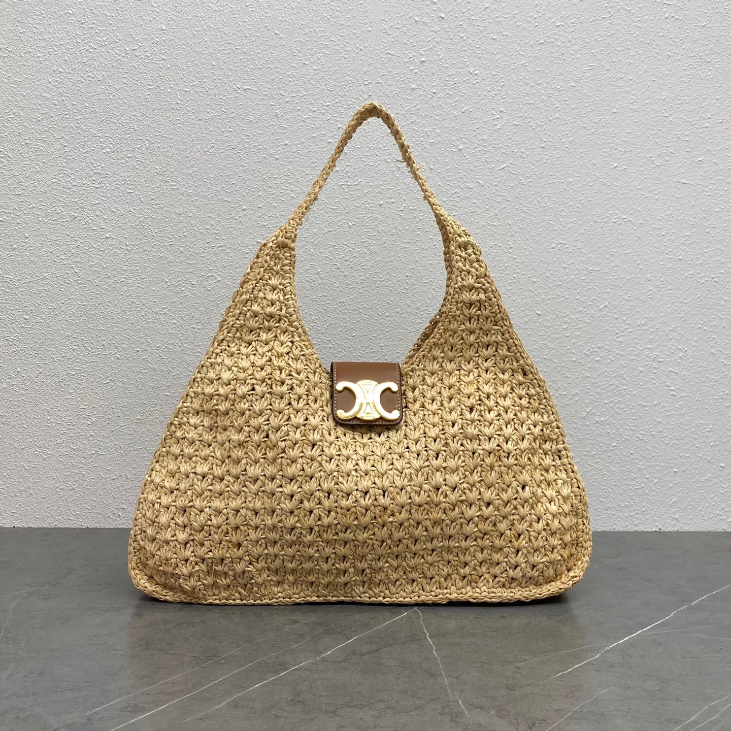 Ceili Cabas Triangle in Raffia and Calfskin-20*21*10CM