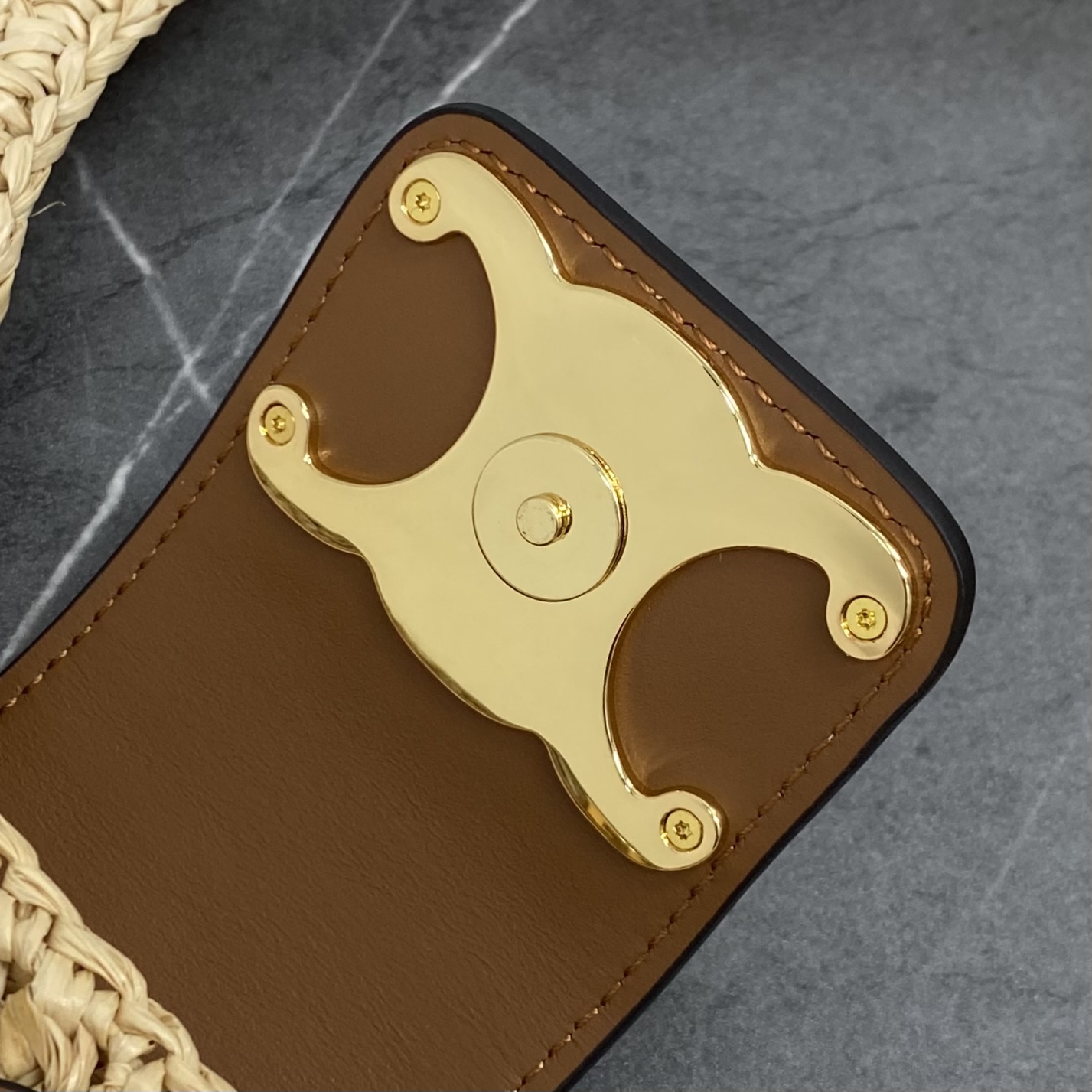 Ceili Cabas Triangle in Raffia and Calfskin-20*21*10CM