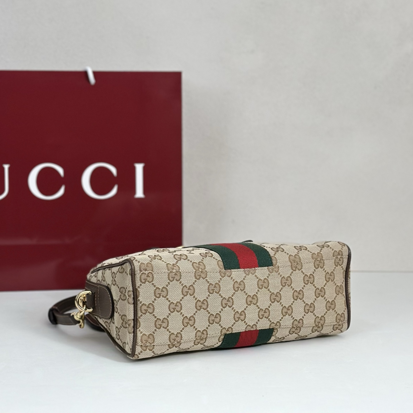 Gvc*1 Borsetto Medium Boston Bag In Sand And Brown Gg Canvas-28*15*10CM