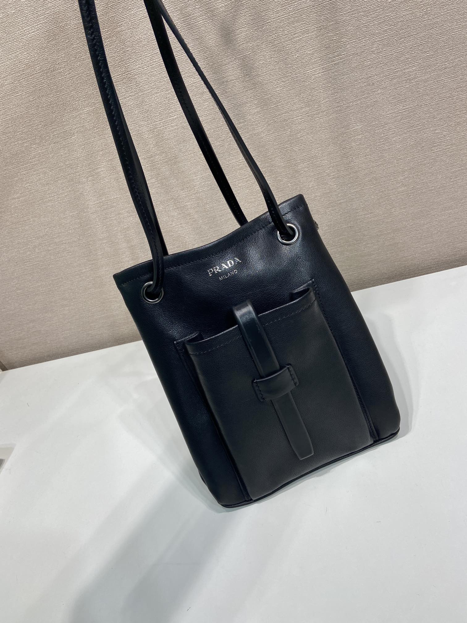 Pra*a Cocoa Brown Leather Shoulder Bag-1BC293-25*24CM