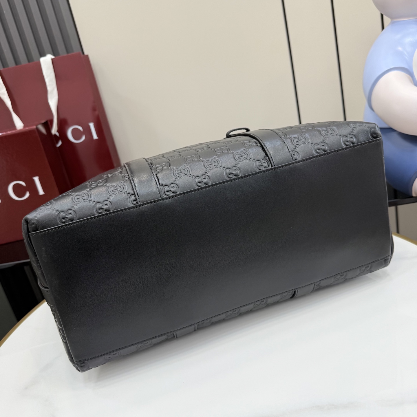 Gv*c* GG Emblem Tote Bag In Black GG leather -38*32*16.5CM