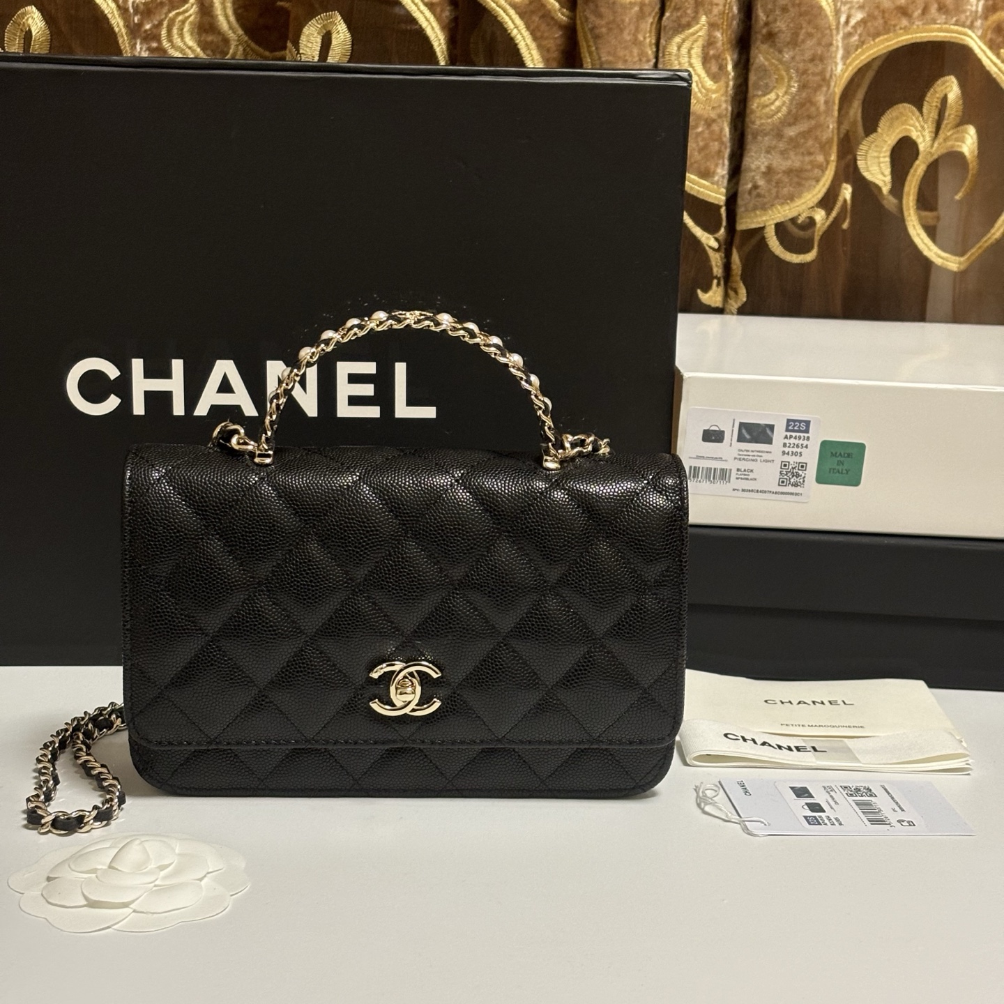 Ch@Nel Caviar Quilted Crystal CC Wallet On Chain-13*19.5*3.5CM