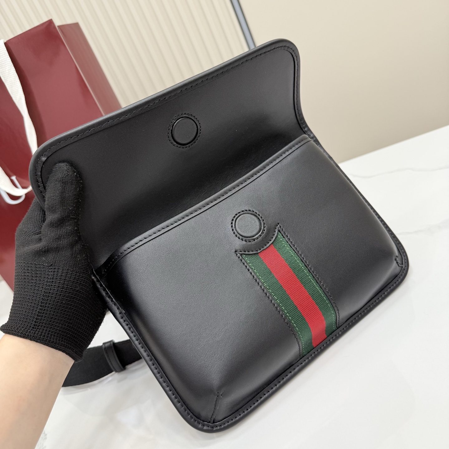 Gv*c* Web Trademark Small Belt Bag In Black Leather