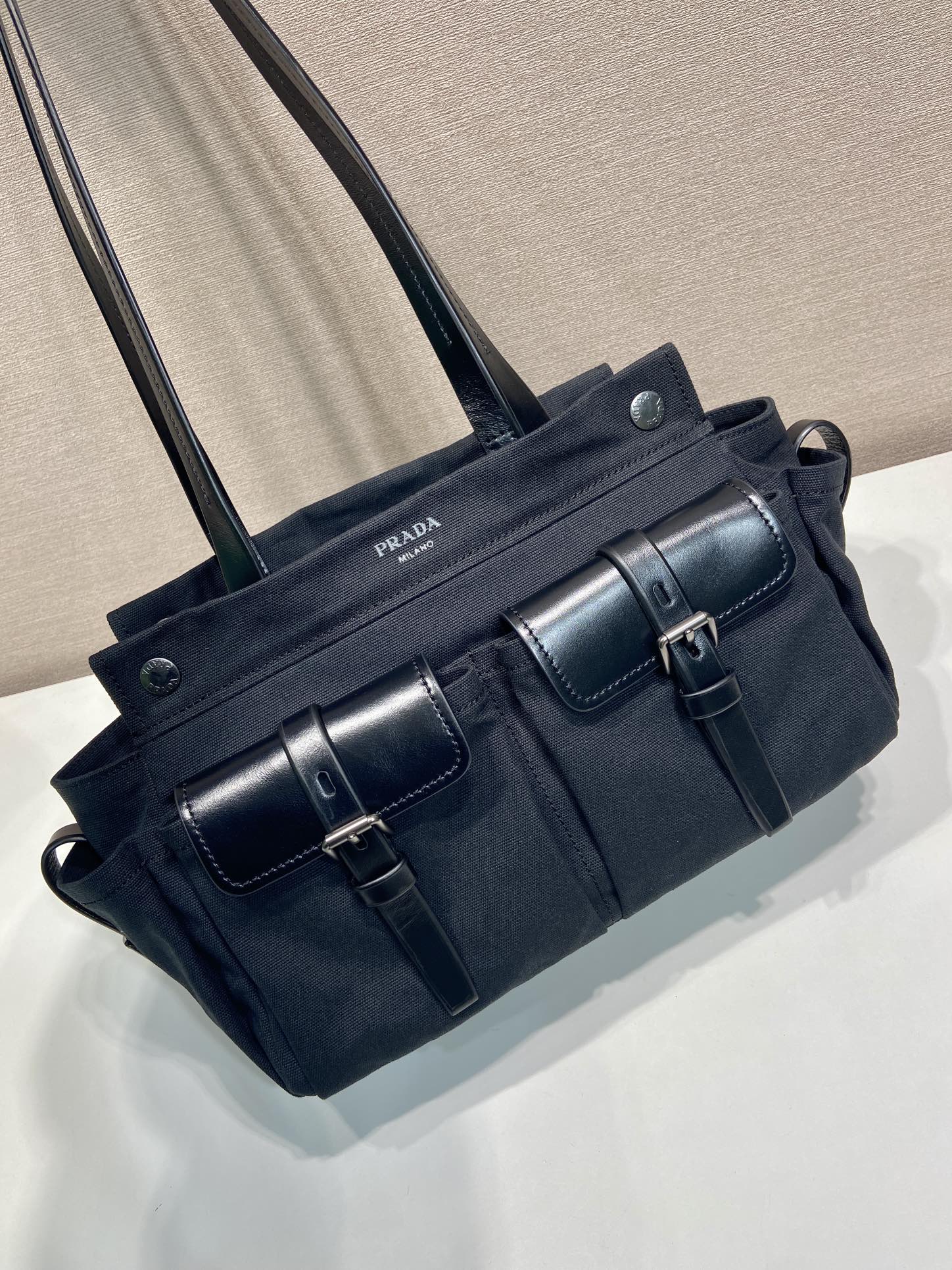 Pra*a Black Pra*a Route Medium Leather Tote Bag-1BG645-30*22*15CM