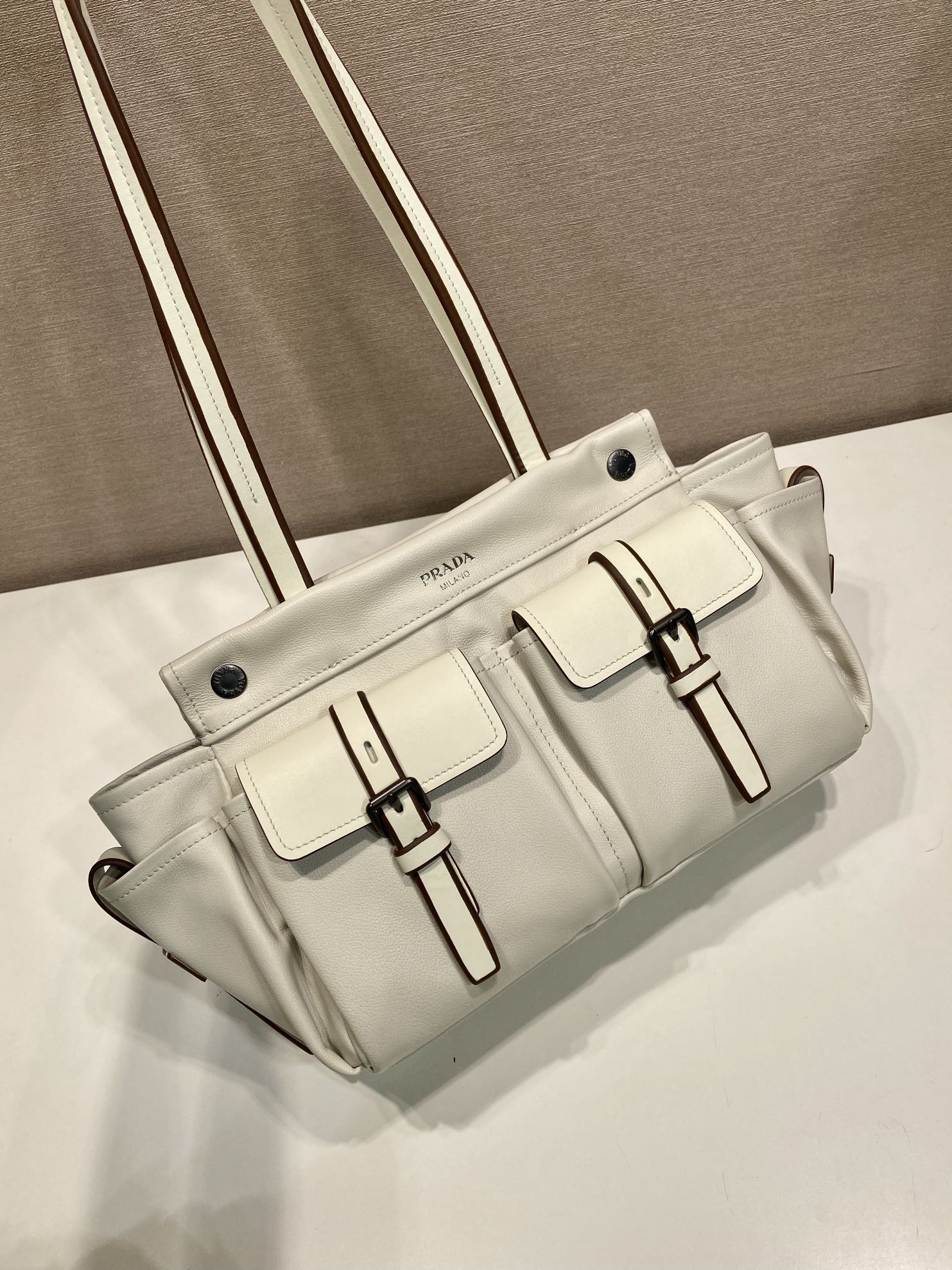 Pra*a Black Pra*a Route Medium Leather Tote Bag-1BG645-30*22*15CM