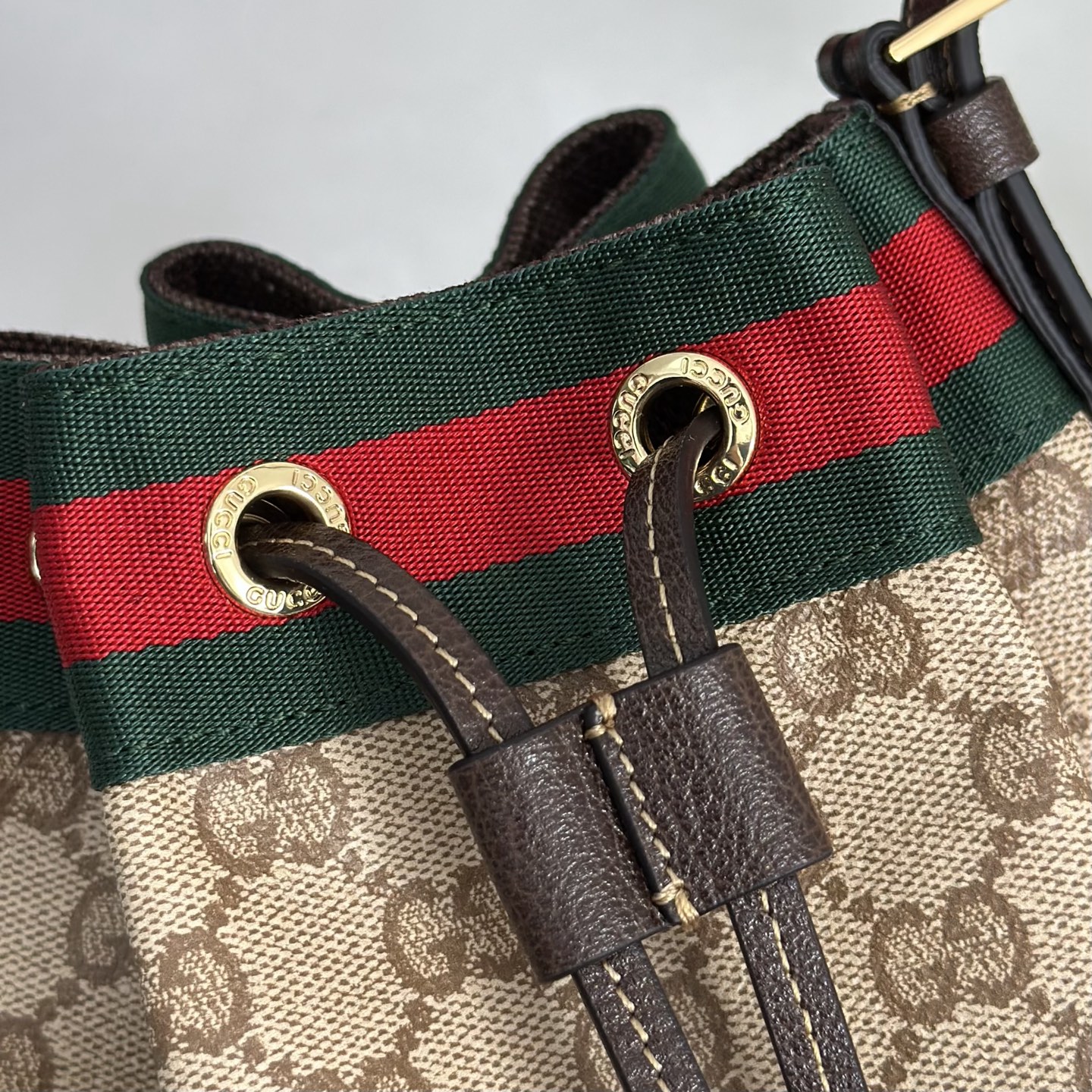 Guc*ci Venice Bucket Bag In Sand And Brown GG Canvas-20.5*23*14CM