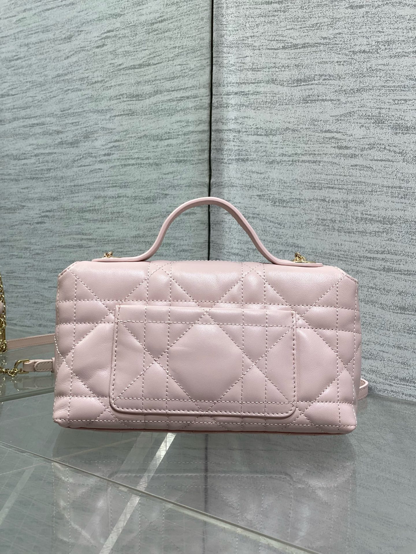Diro Mini Bag with Chain Soupir Pink Macrocannage Lambskin-21*11.5*7CM