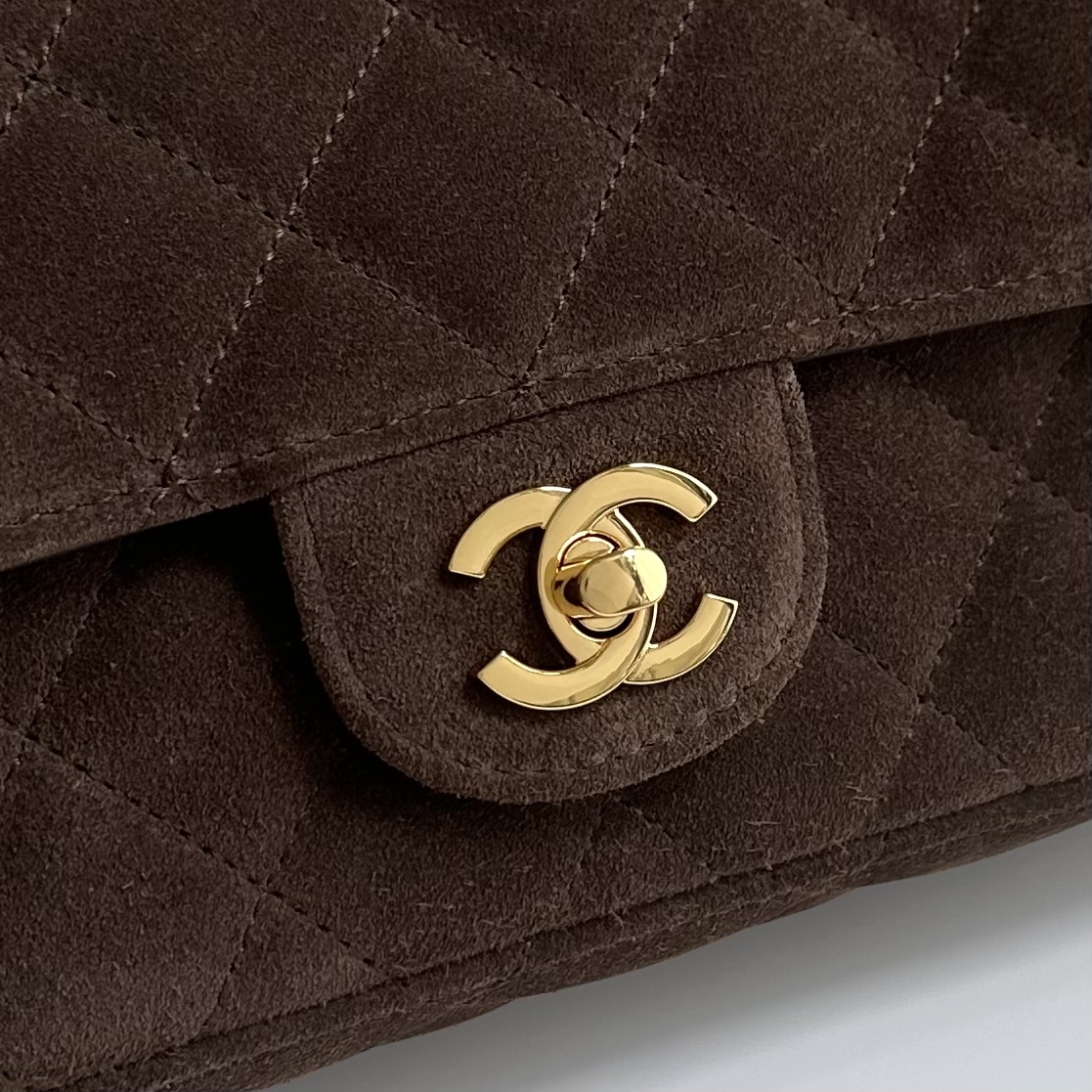 Ch@nel Suede Flap Shoulder Bag-10X25X5CM